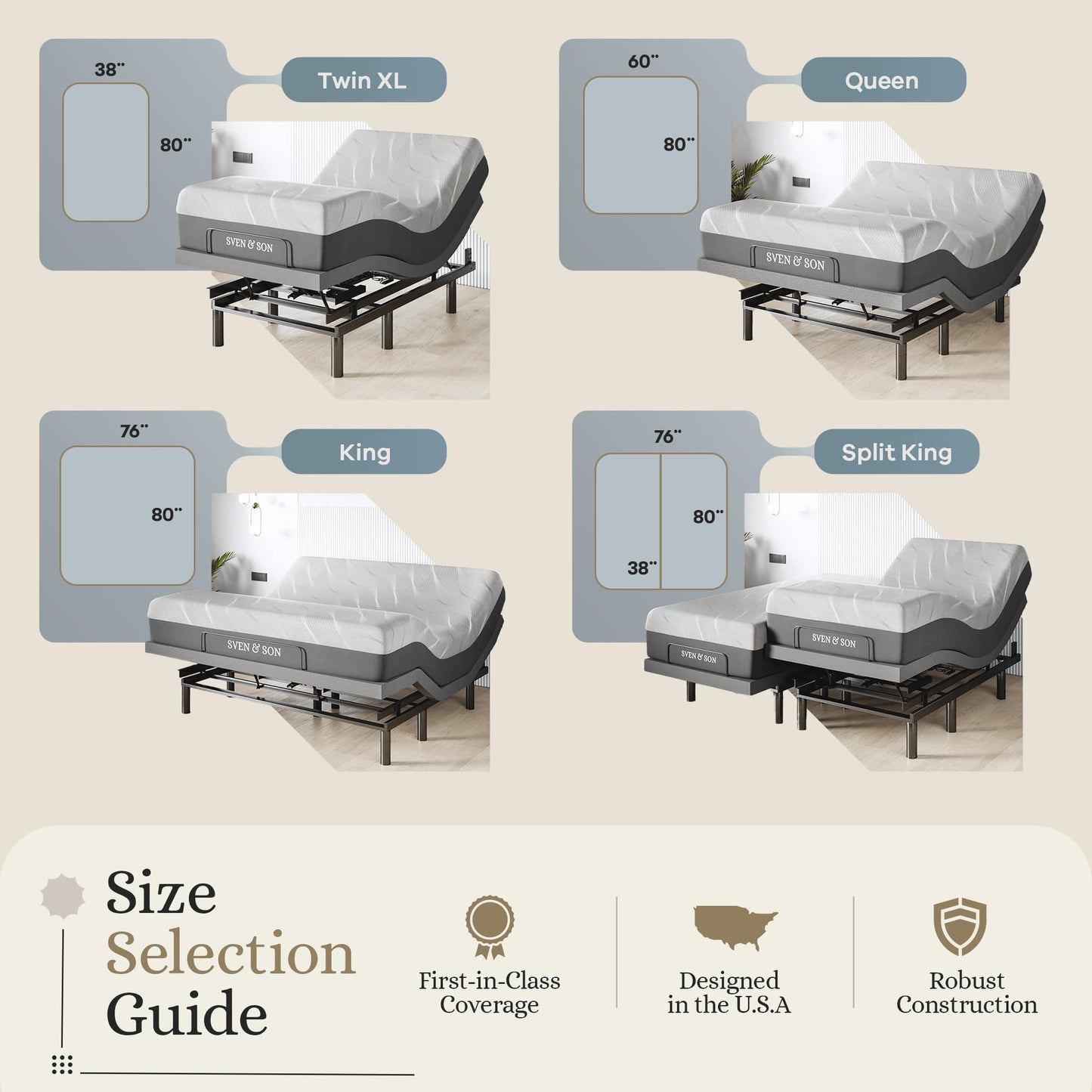 Sven & Son Harmony Adjustable Bed Base, Head and Foot Lift, Massage, Under-Bed Lights, USB, Gel Memory, Zero Gravity Smart Frame - Split King + 10 inch Memory Foam Matt (Firm)