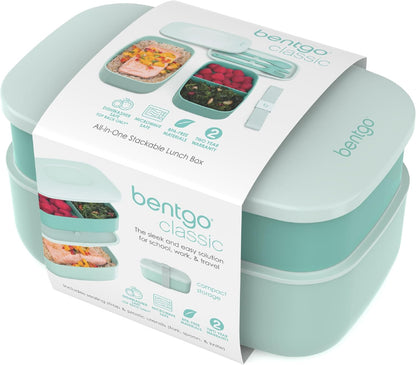 Bentgo Classic Adult Bento Box, Stackable 3-Compartment Lunch Box with Removable Utensil Set, BPA-Free (Coastal Aqua)