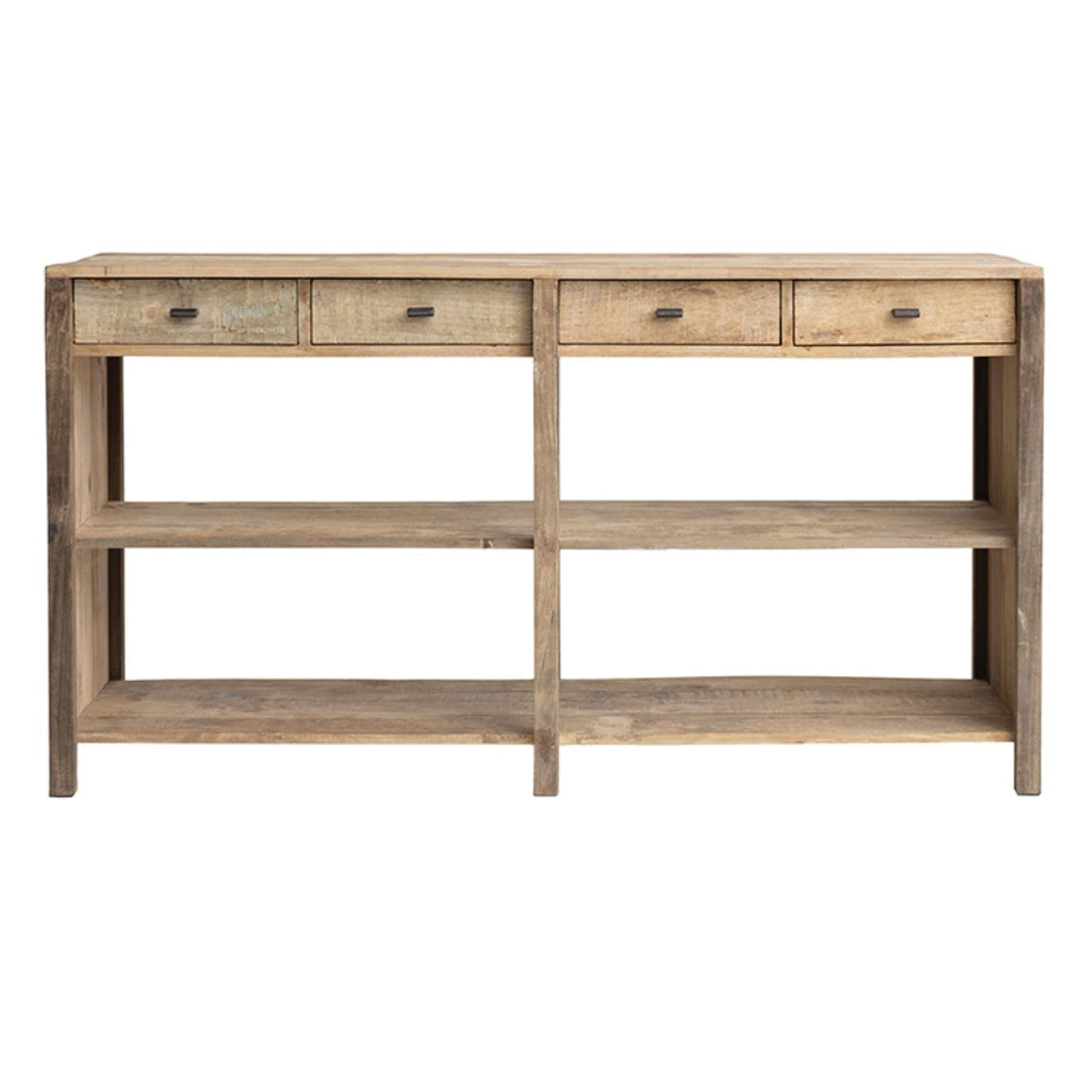 Reclaimed Wood Console Table with 4 Drawers 4 Storage Sections, Natural