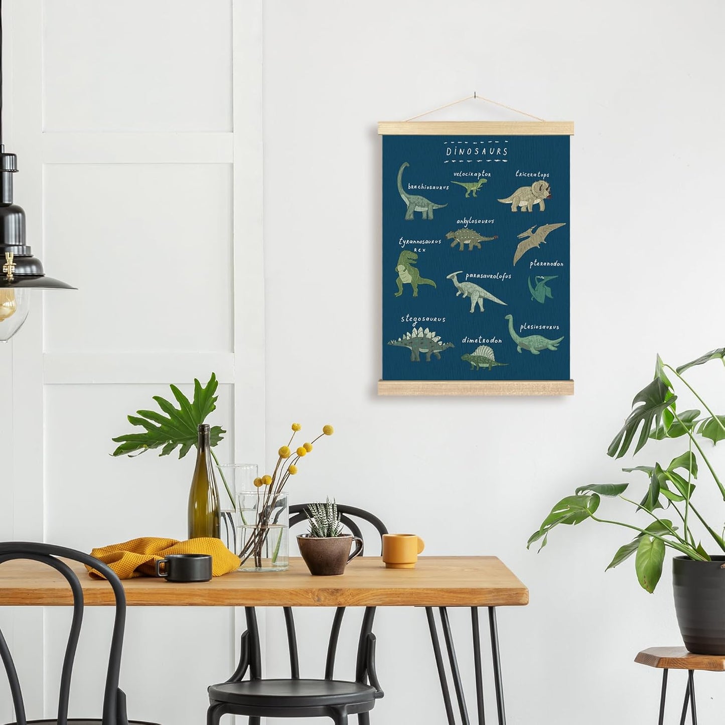 12x16 Inches BCUANGD Dinosaur Dino Wall Decor - Dark Blue Baby Toddler Boys Room Wall Art Poster Hanger with Wood