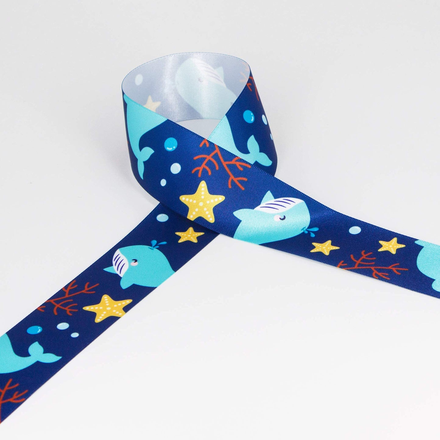 Ribbli Satin Whale & Starfish Craft Ribbon,1-1/2 Inch x 10 Yard,Navy/Blue/Yellow/Red,Use for Hair Bows,Wreath,Birthday,Baby Shower,Diaper Cake,Gift Wrapping,Party Decoration,All Crafting and Sewing