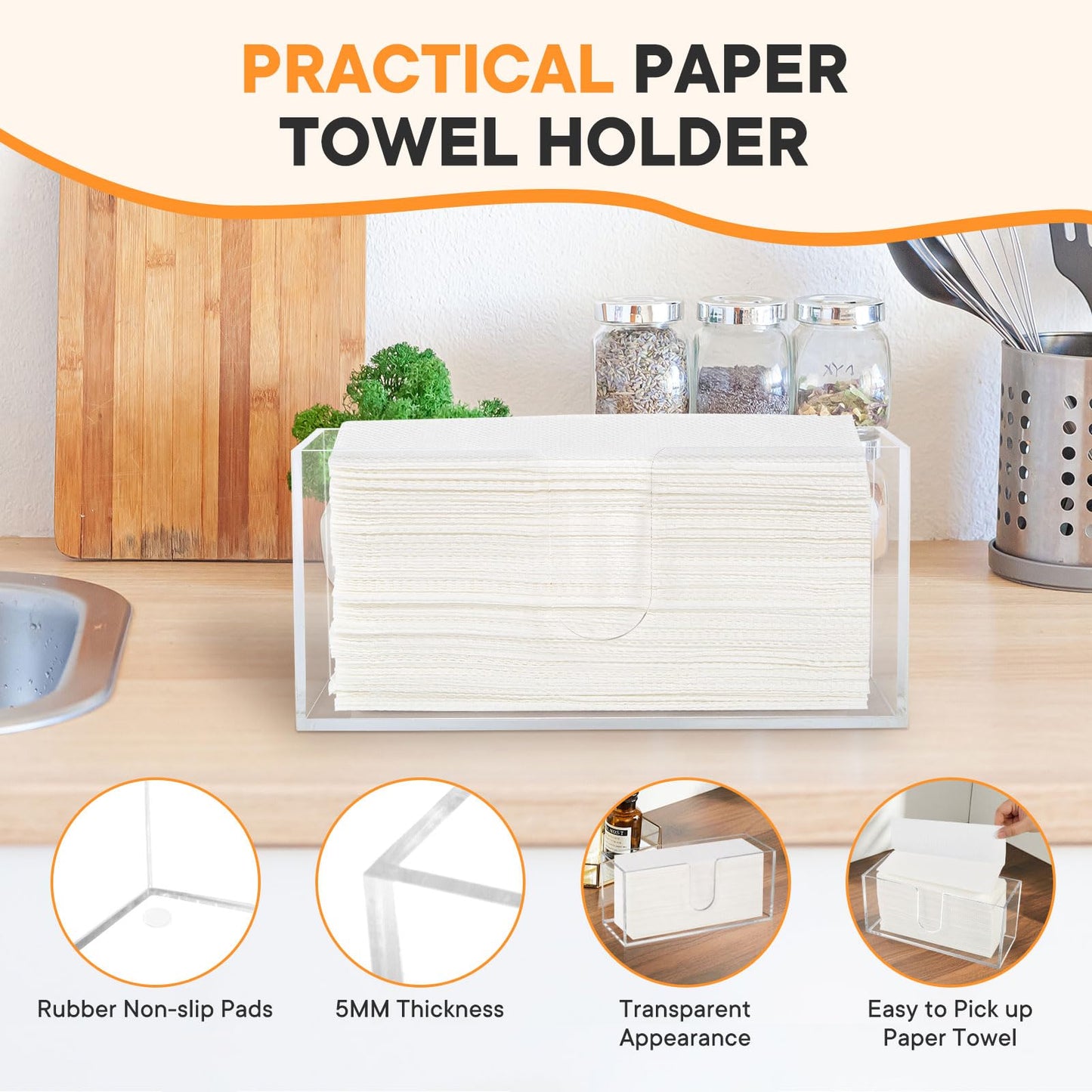 Whdiystella 2Pcs Acrylic Paper Towel Dispenser, Paper Towel Holder Countertop Clear Multi Trifold Napkin Holder, Suitable for Z-fold, C-fold or MultiFold Paper Towels for Bathroom, Toilet, Kitchen
