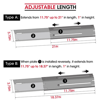 Unicook Universal Replacement Heavy Duty Adjustable Porcelain Steel Heat Plate Shield, Heat Tent, Flavorizer Bar, Burner Cover, Flame Tamer for Gas Grill, Extends from 11.75" up to 21" L, 4 Pack