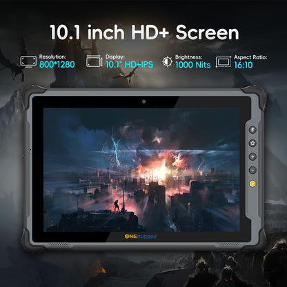 ONERugged M10T 10.1" Rugged Tablet with Zebra SE4710 2D Scanner, Android 14, 8GB+128GB Octa-Core PC, 1000nits Sunlight Readable Display, 10000mAh Battery, IP65 Waterproof for Warehouse