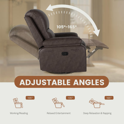 Attalee Leather Swivel Rocker Recliner Chair, Traditional Manual Chair, Upholstered Nursery Glider Rocking Recliner, Comfy Faux Leather Single Sofa with Pocket Spring for Living Room, Dark Brown