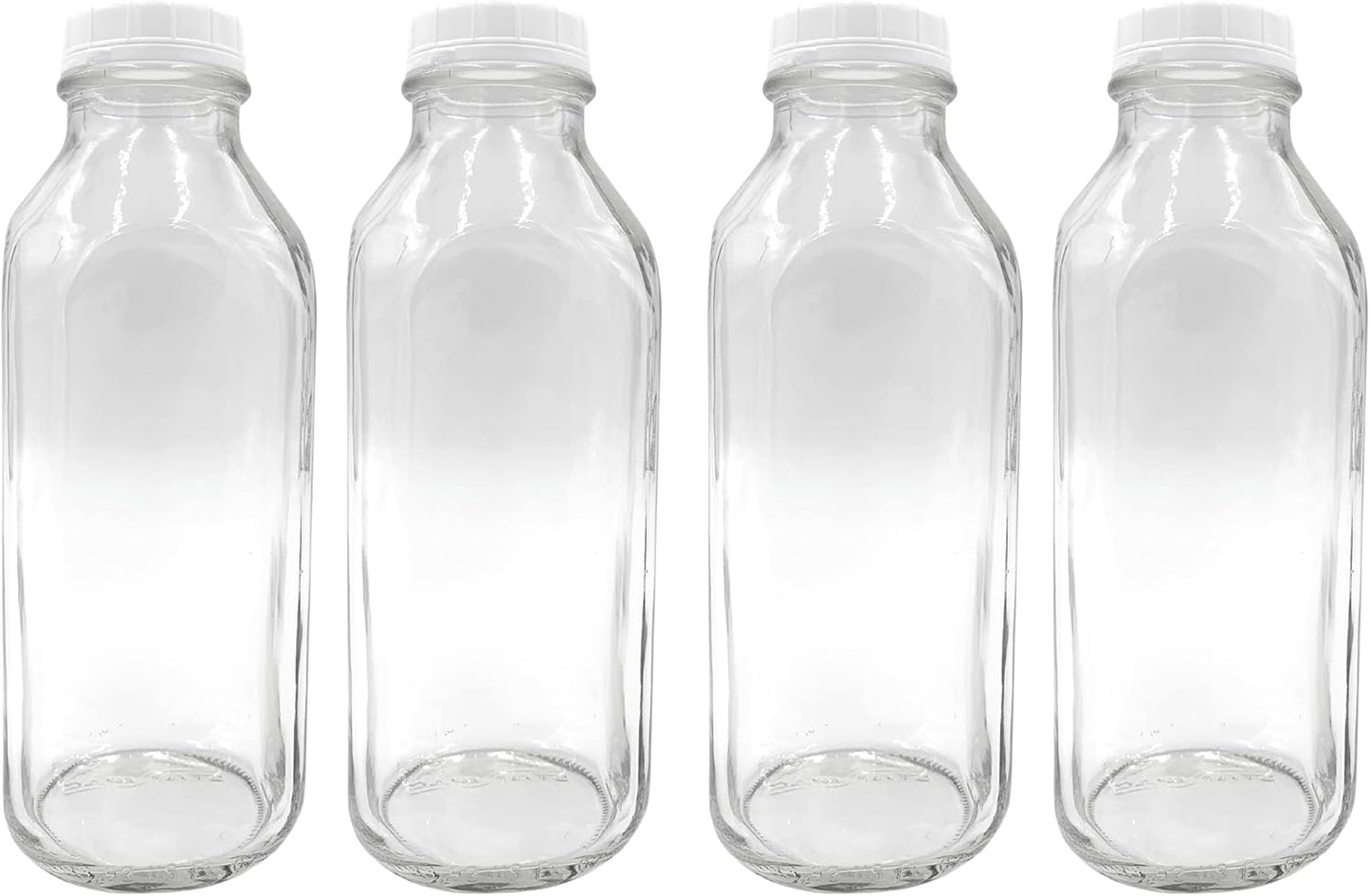 The Dairy Shoppe 1 4 Pack 33.8 Oz Ltr. Glass Milk Bottle with Cap. Square Style
