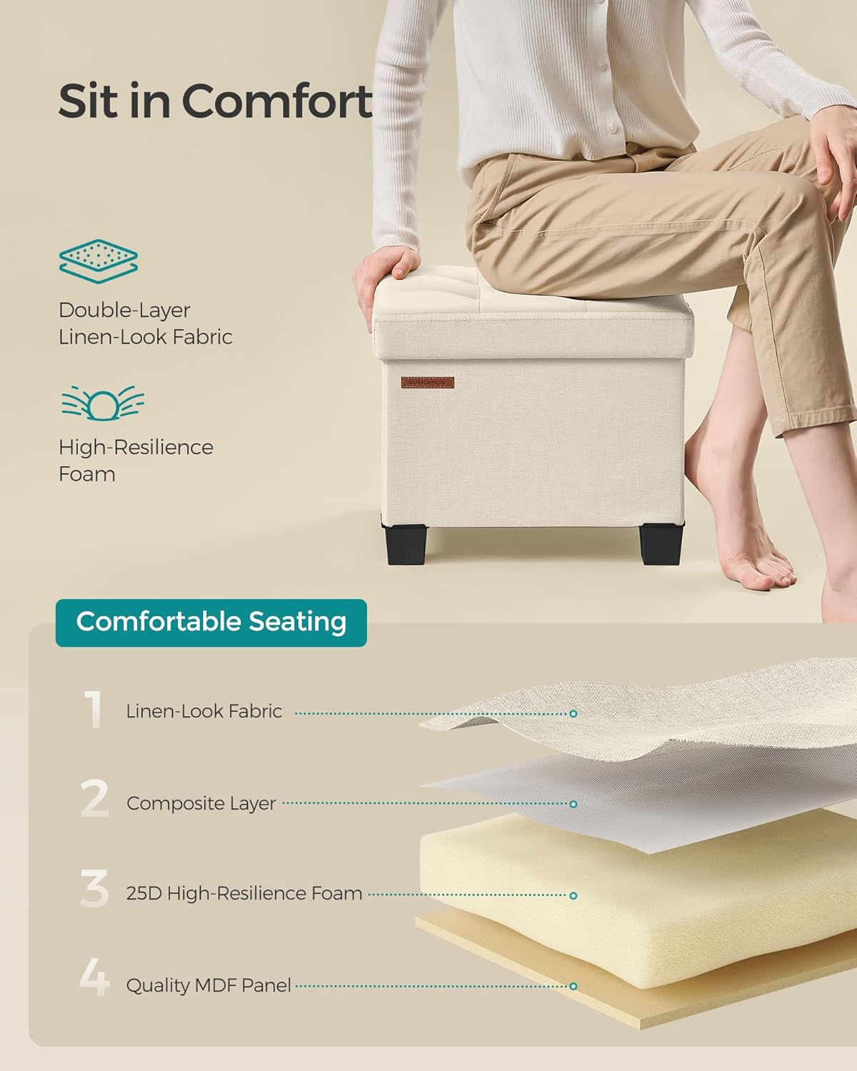 12.6 15.7 13.2 Inches 660 lb, ULSF012W01 SONGMICS Storage Ottoman, Small Ottoman Foot Rest with Legs, x x Foot Stool