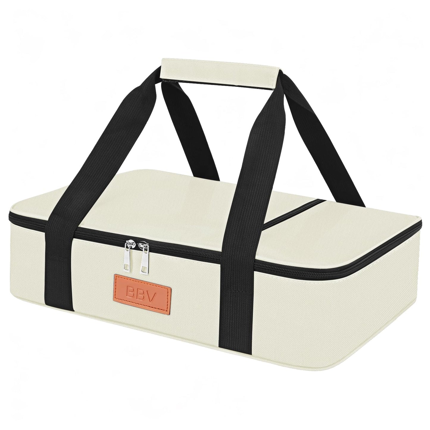 BBV Insulated Casserole Carrier for Hot or Cold Food, Food Warmer Bag Fits 9"x13" Baking Dish, Durable Nylon Leak Proof Food Containers for Travel, Potluck, Parties, Picnic, Cookouts (Beige)