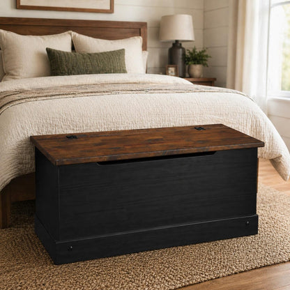OSHOME 35.5" Solid Pine Storage Chest with Lift -Top Hinged Lid, Storage for Bedroom, Entryway and Living Room in Harvest Black Finish