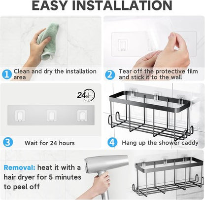 Lsnisni Shower Caddy Adhesive Strips - Waterproof, No Drilling, Strong Hooks for Bathroom & Kitchen | 3 Pack