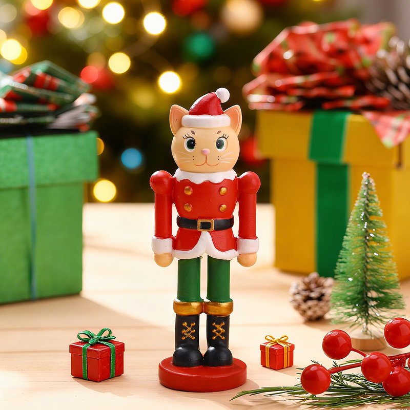 Wesiti Christmas Nutcracker Ornament 6" Cat Nutcracker Resin Figurine Display Christmas Cat Craft for Xmas Holiday Shelf Home Desktop Table Decor Xmas Gift Collectible