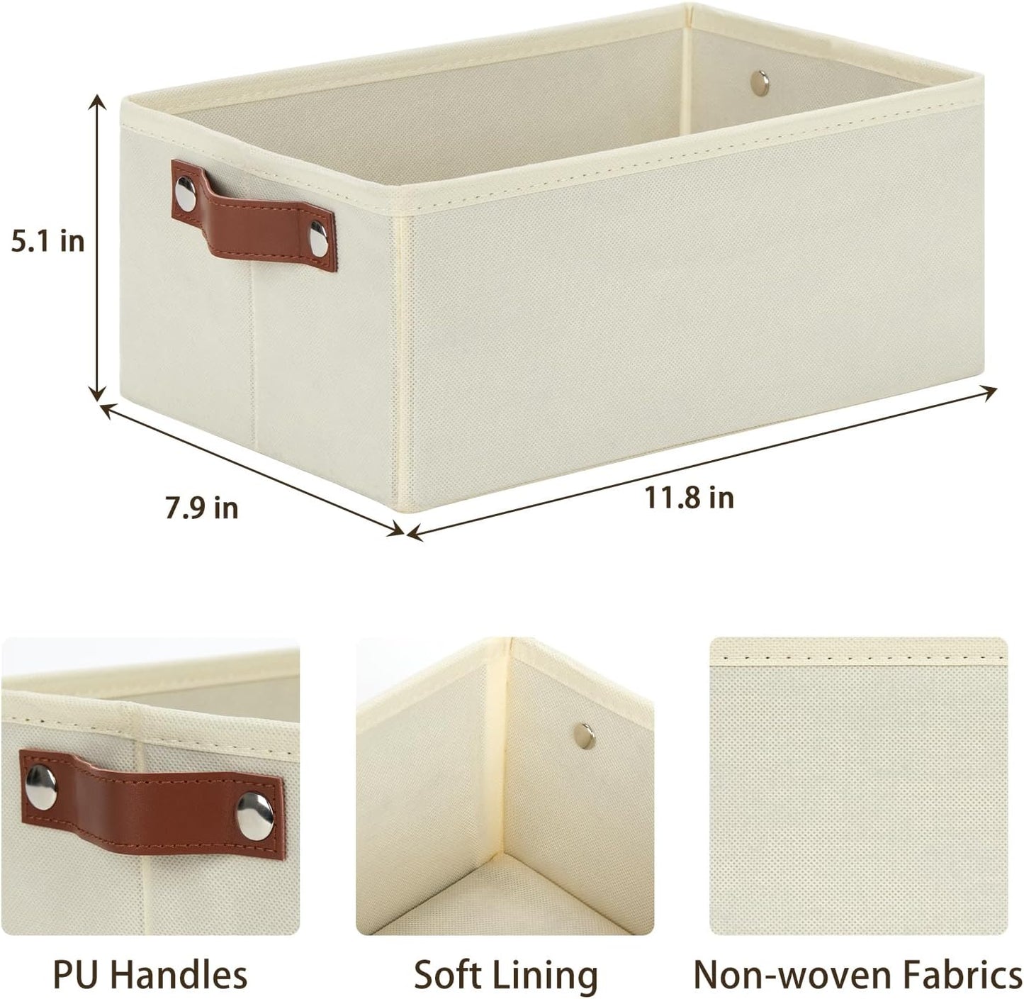 DULLEMELO Storage Bin, Fabric Storage Basket with PU Handles, Collapsible Organizer Bins for Toy Storage
