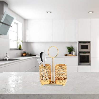 Hemoton Golden Utensils Holder, Rotating Metal Silverware Organizer, Cutlery Holder for Countertop and Buffet