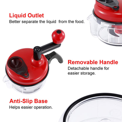Geedel Hand Food Chopper, Quick Manual Vegetable Processor, Easy To Clean Rotary Dicer Mincer Mixer Blender for Onion, Garlic, Salad, Salsa, Nuts, Meat, Fruit, Ice, etc