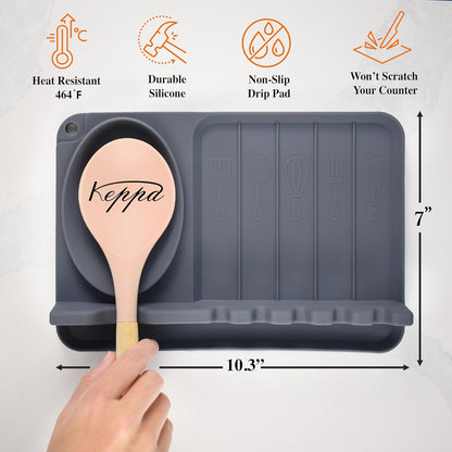 Silicone Utensil Rest with Large Spoon Rest & Drip Pad, Heat-Resistant Holder for Kitchen Counter