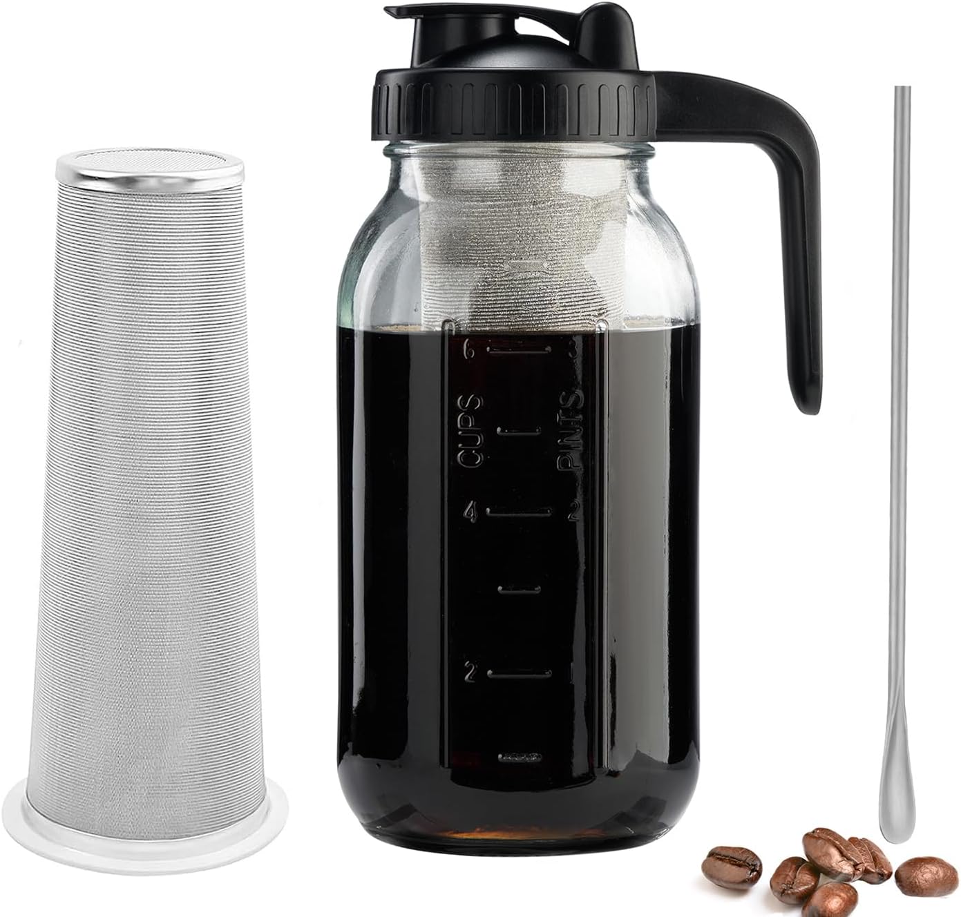 Cold Brew Coffee Maker, 64oz, V-shaped Lid, BPA Free, Sturdy Cold Brew Pitcher