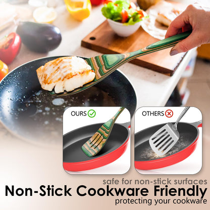 HOWHONG Wooden Spoons for Cooking, Pakkawood Kitchen Utensil Set Oasis Color, Premium Durable Wooden Utensils for Nonstick Cookware, Heat Resistant, Smooth Finish, Comfortable Grip, 7 Piece