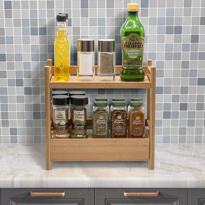 Sorbus 2-Tier Bamboo Countertop Shelf with Hidden Drawer, Makeup Organizer, Multi-Purpose Storage for Skincare
