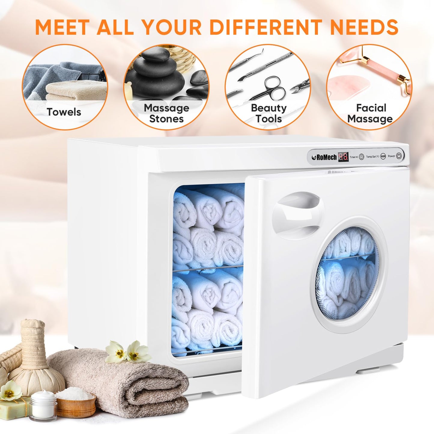 ROMECH 23L Hot Towel Warmer Cabinet, Professional Towel Heater with LED Temperature Display Setting, Extra Large Capacity Towel Warmers for Spa Massage Salon Home (White, 23L)