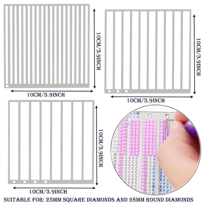 Diamond Painting Ruler Stainless Steel Diamond Art Ruler Alignment, Diamond Painting Guide Tools (Square-3Pcs(1,3,4 Rows))