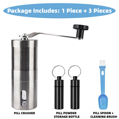 Pill Crusher Stainless Steel with Ceramic Burr for Fine Powder Grinding | Adjustable Manual Grinder for Elderly Care, Feeding Tube & Pet Pills