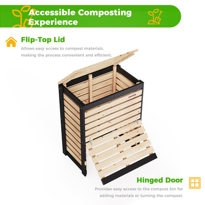 SOCOME 95 Gallon Solid Wood Composter, Outdoor Compost Bin with Pull-Out Door, Large Composting Bin for Backyard, Garden, Patio, Natural