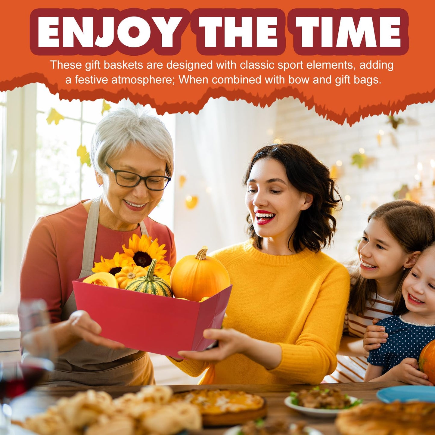 Funnymoom 24 Pcs Fall Basket for Gifts Empty Orange Brown Green Gift Basket Empty to Fill with Handle, Clear Bag and Bow for Autumn Thanksgiving Party Favor Supplies, 9.8 x 6.5 x 4.3''
