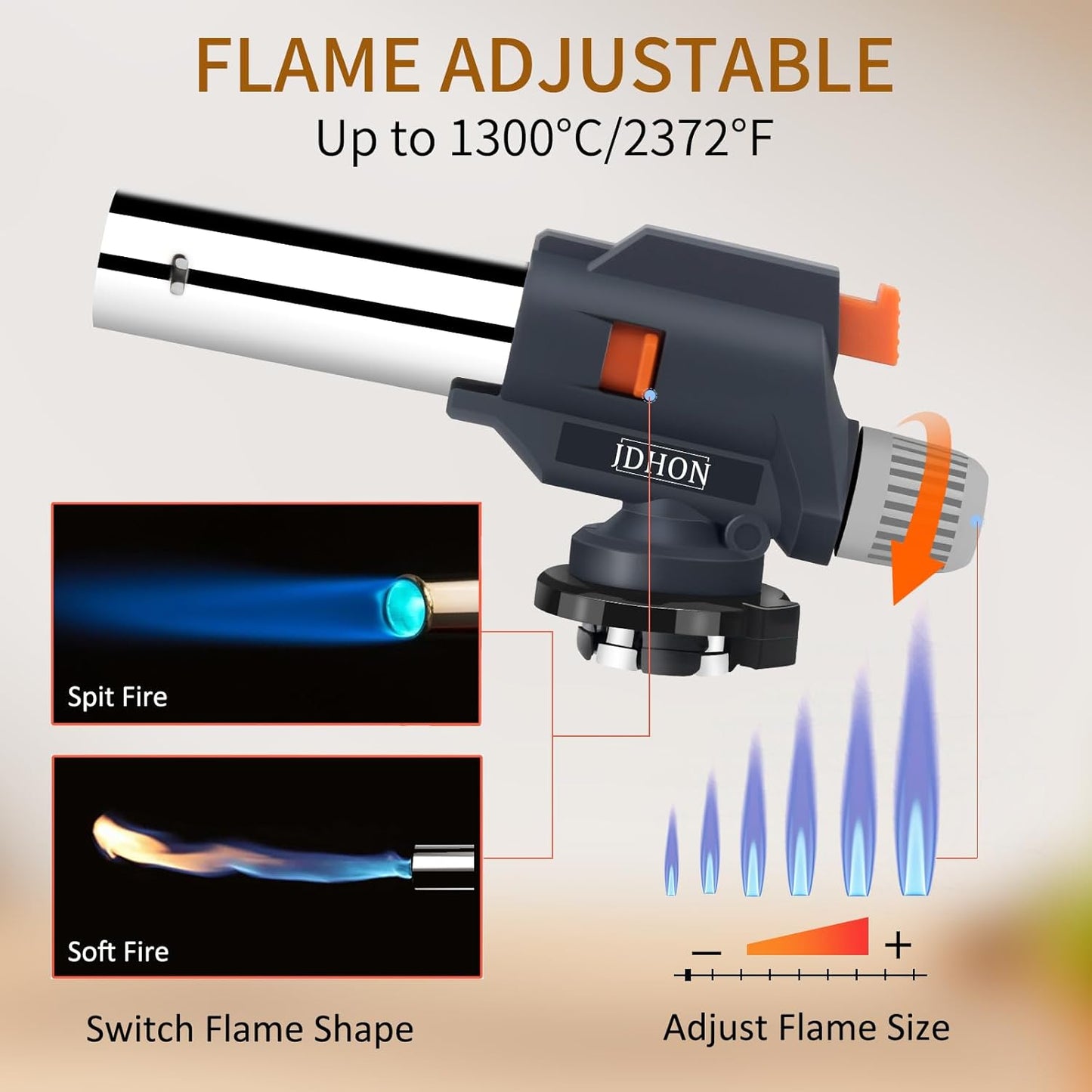 Butane Torch JDHON Compact Kitchen Torch with Adjustable Flame for Cooking, Baking, Soldering, BBQ, Creme Brulee