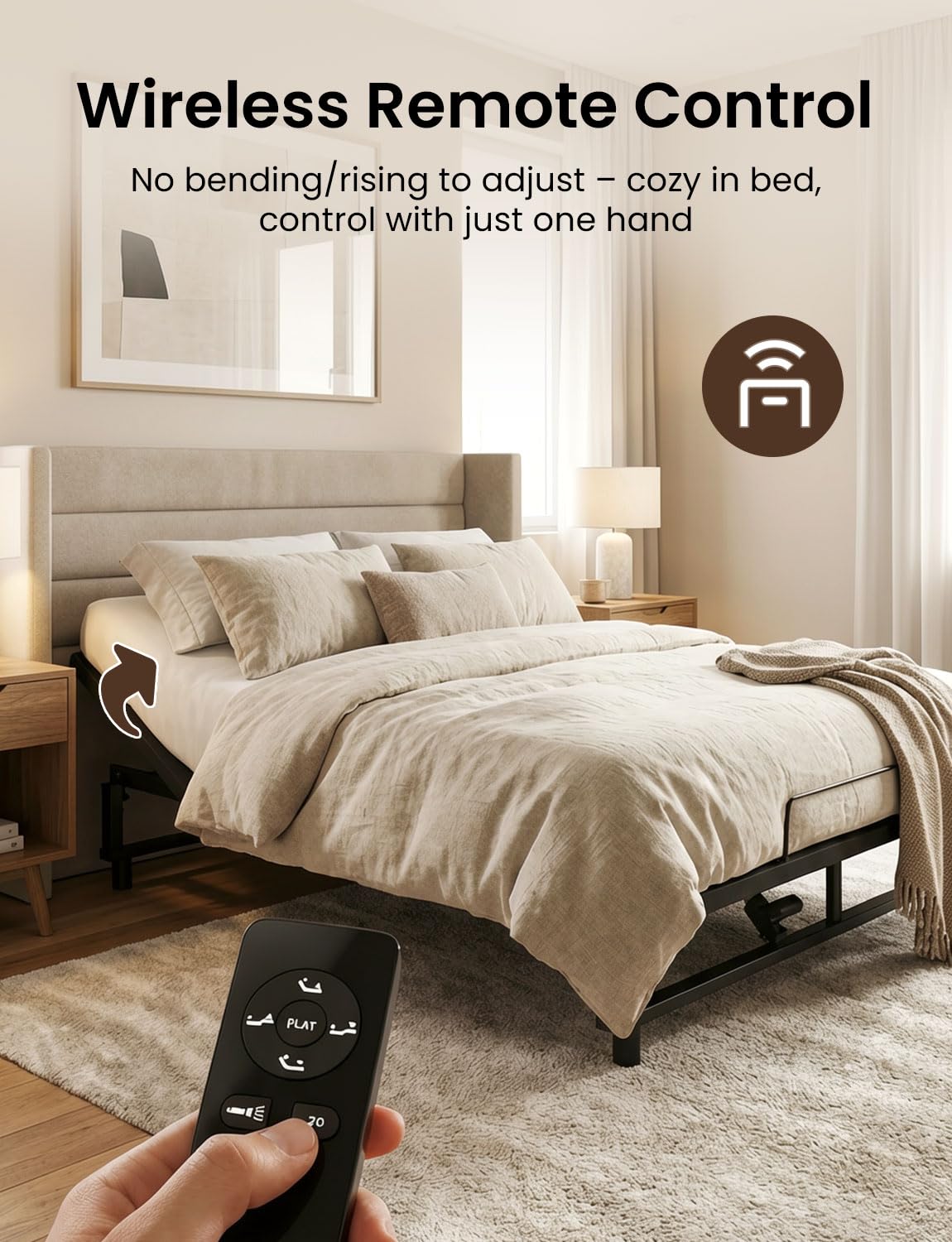 Feetice King Size Adjustable Bed Frame with Wireless Remote, Zero Gravity & Head & Foot Incline, Heavy-Duty Steel Frame, Whisper-Quiet Motor, Easy Installation (79" L x 74" W x 12.72" H)