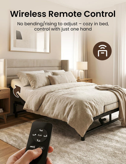 Feetice King Size Adjustable Bed Frame with Wireless Remote, Zero Gravity & Head & Foot Incline, Heavy-Duty Steel Frame, Whisper-Quiet Motor, Easy Installation (79" L x 74" W x 12.72" H), Black