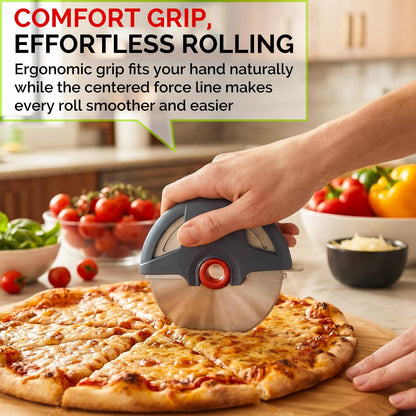 UHIYEE Palm-Grip Pizza Cutter Wheel with Protective Blade Guard, 4.3" Detachable Stainless Steel Pizza Slicer for Deep Dish Crusts, Easy Cleaning, Gray