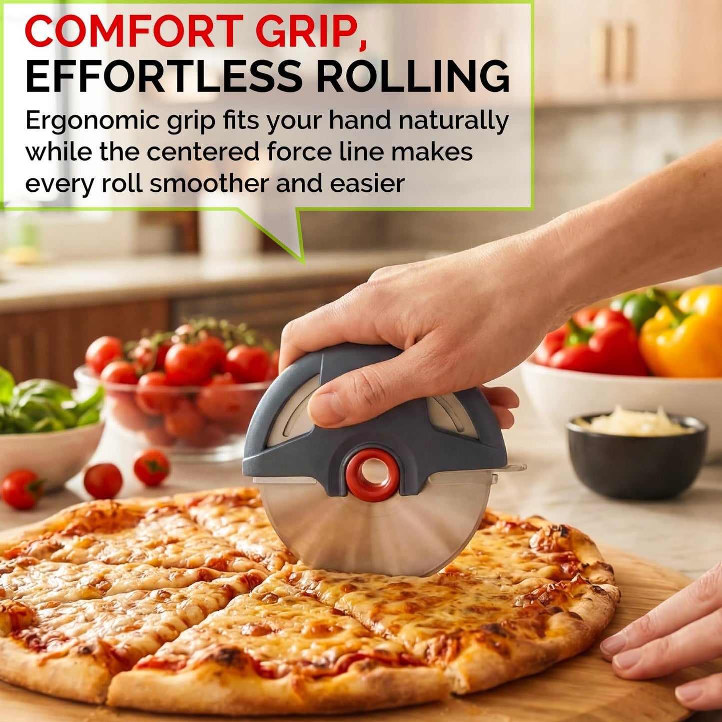 UHIYEE Pizza Cutter Wheel, 4.3" Large 304(18/8) Stainless Steel Blade, Reinforced Durable Pizza Slicer, Fully Detachable & Dishwasher Safe with Safety Protective Cover