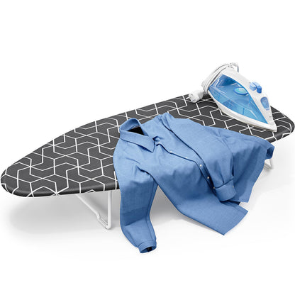 Small Ironing Board Tabletop with Heat Resistant Cover, Compact Mini Ironing Board with Metal mesh Frame,for Dorm,Apartment and Travel, Hook for Hanging, Iron Board 12x30, Iron Table Stand Dark Gray