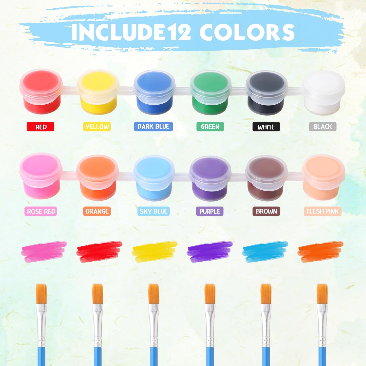 Timgle 560 Pcs Mini Acrylic Paint Set for Kids 40 Set 12 Colors Washable Paint Strips Bulk 40 Flat Painting Brushes 40 Pointed Brushes Graduation Gift for Adult Classroom Birthday Party(2ML)