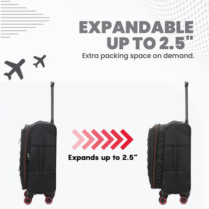 Spyder Pivot Expandable Softside Spinner Checked Luggage with 360° Spinner Wheels (Black, 3-Piece Set)