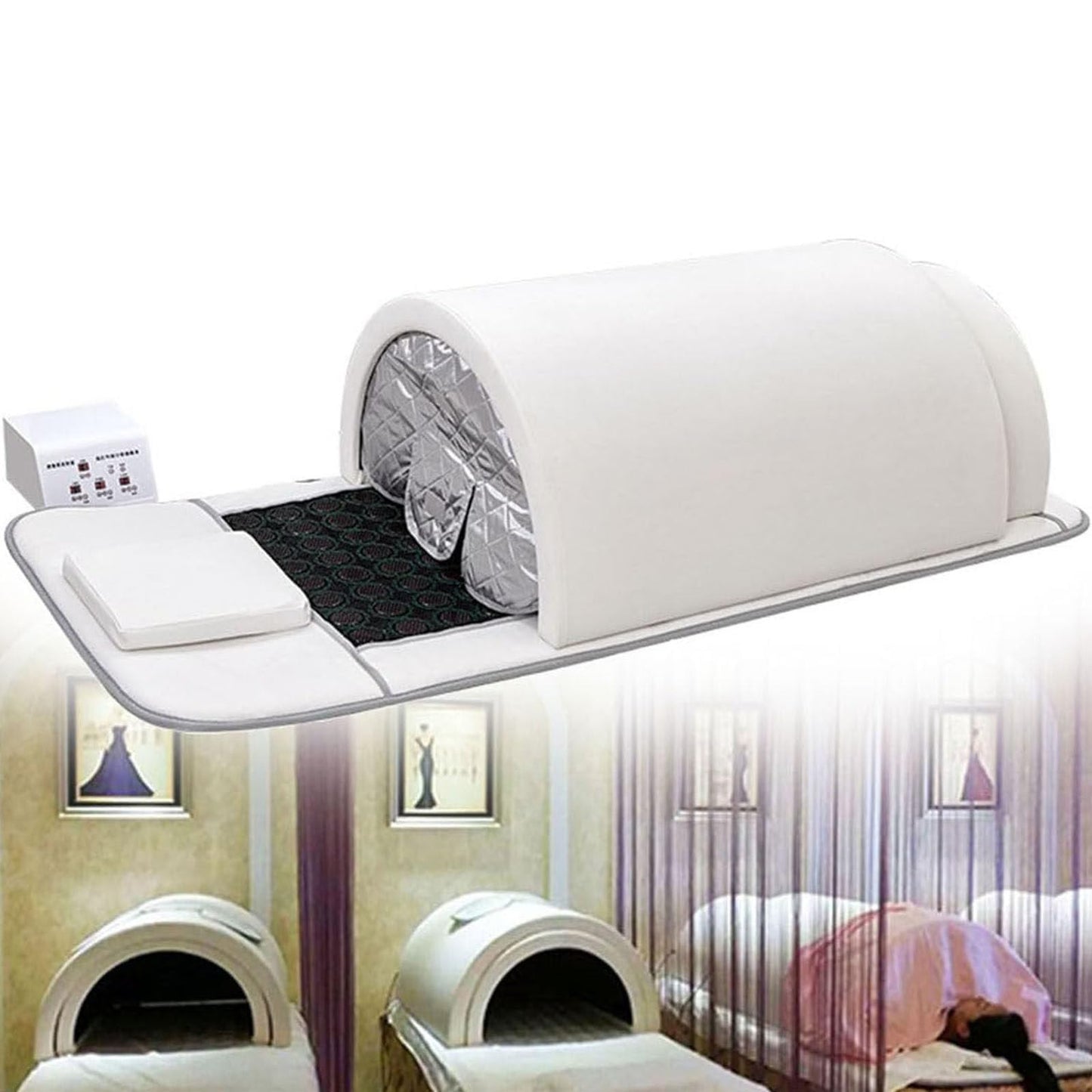piudoiliy Infrared Sauna Dome, Near Zero EMF Function, 1200W, Portable Home Sauna with Therapeutic Jade Stones, Infrared Photon Light, Steam Tent (White)