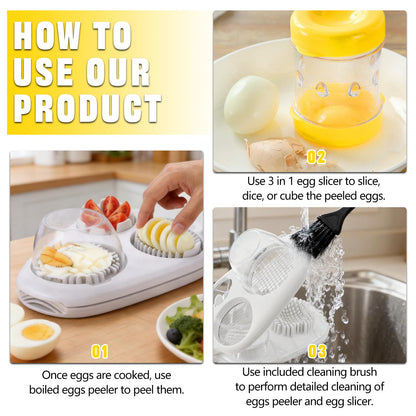 3 In 1 Egg Slicer for Hard Boiled Eggs Heavy Duty with Boiled Eggs Peeler & Cleaning Brush, Egg Cutter with 3 Slice Modes for Strawberry, Tomato, Mushroom, Multifunctional Kitchen Tools