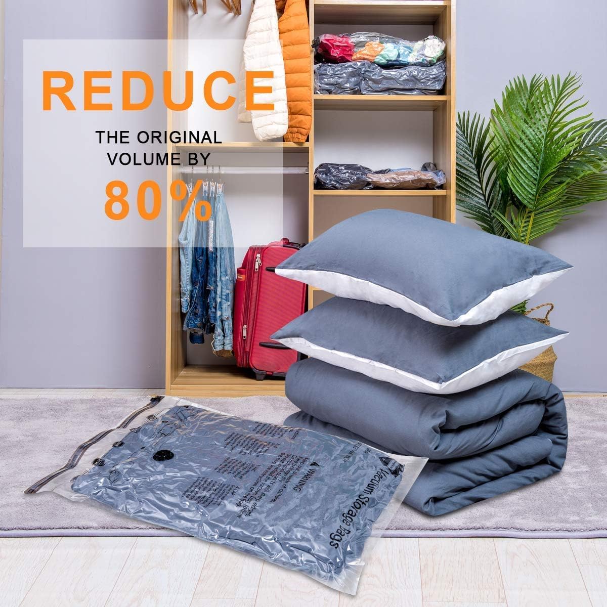 GONGSHI Vacuum Seal Bags for Clothing Travel & Home Storage, Travel Vacuum Bags with Pump,Space Saver for Blankets, Comforters, Pillows, Clothes,24 Combo with Electric Pump