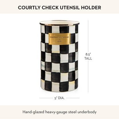 MACKENZIE-CHILDS Enamel Utensil Holder, Kitchen Utensil Holder for Countertop, Storage Caddy, Black-and-White Courtly Check
