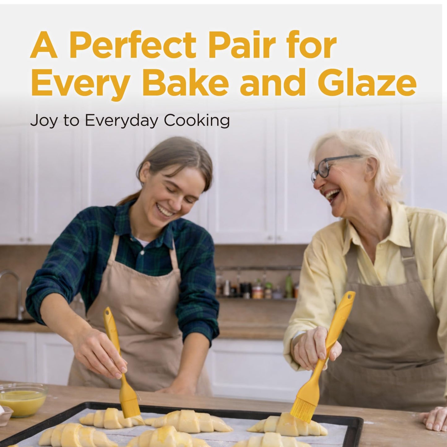 Kitchen Mama WaltzGrip Platinum Silicone Basting Pastry Brush: Set of 2 Heat-Resistant Brushes Utensils for Cooking, Baking, Grilling, Barbecue, and Spreading Oil, Butter, Egg (Yellow)