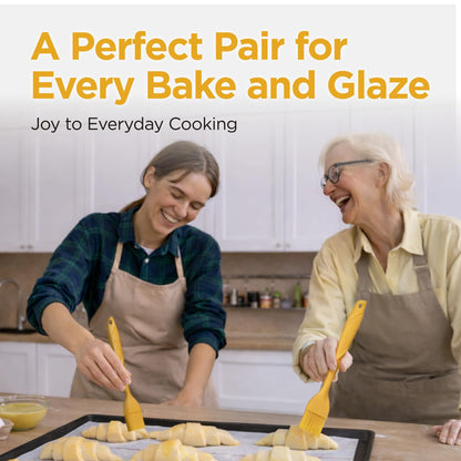 Kitchen Mama WaltzGrip Platinum Silicone Basting Pastry Brush: Set of 2 Heat-Resistant Brushes Utensils for Cooking, Baking, Grilling, Barbecue, and Spreading Oil, Butter, Egg (Yellow)