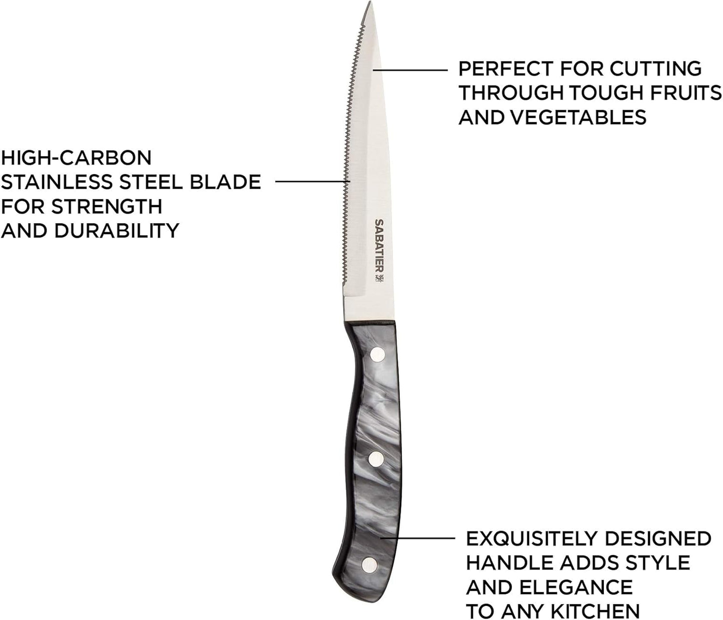Sabatier Triple Riveted Serrated Utility Knife, 5-Inch, High-Carbon Stainless Steel Kitchen Knife, Black