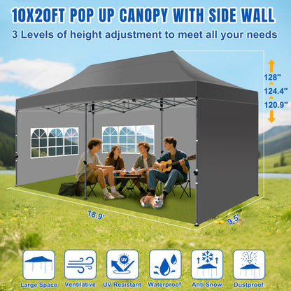Yesker 10x20 Pop Up Canopy Tent with Sidewalls Instant Outdoor Canopy, Waterproof & UV Protection, Easy Setup Adjustable Height Heavy Duty Shelter Gazebo Tent for Patio Backyard Party Events, Gray