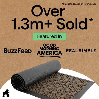 GORILLA GRIP Waterproof All-Season WeatherMAX Doormat - 35x23 Natural Rubber, Stain & Fade Resistant, Easy Clean Taupe