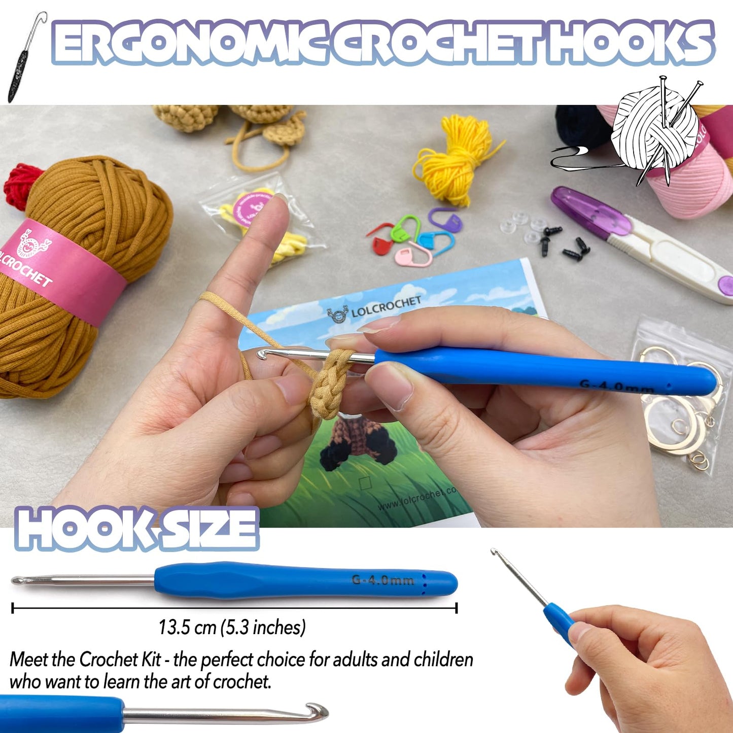 Elephant Crochet Kit for Beginners, Learn to Crochet Starter Set with Step-by-Step Video Tutorial & Crocheting Manual, Easy Yarn Knitting Project for Adult & Kid 12+, Stuffed Animal Doll for Xmas Gift