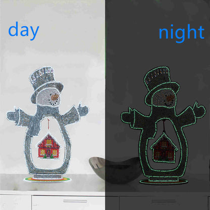 YEESAM ART Snow Man and House Tabletop Diamond Art Kits, 3D Crystal Painting Kit Special Shape Drills Rhinestones Desk Top Ornaments 11inch Luminous Table Top Kinetic Art