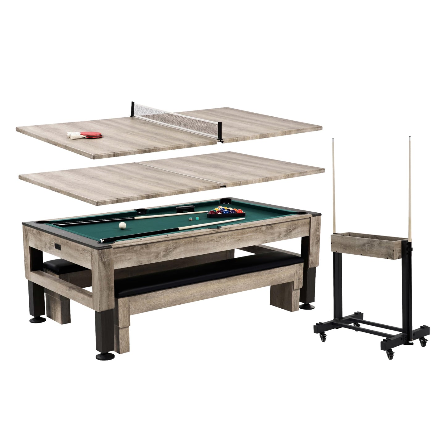 Barrington Billiards Westmont 7' Pool Table, 3-in-1 Dining Top & Table Tennis with Game Accessories & Rolling Storage Caddy