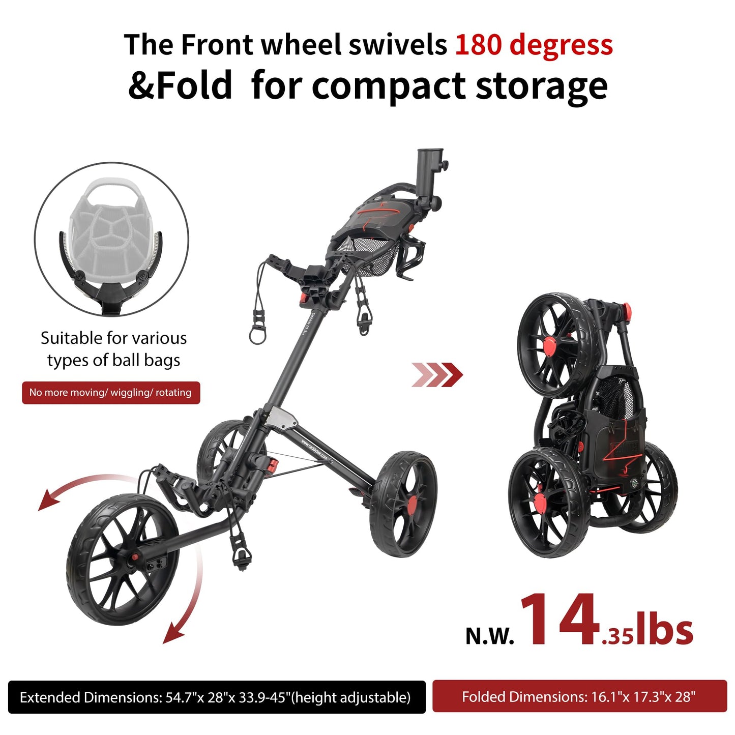Caddytek CaddyLite 15.3 V2 Golf Push Cart - Lightweight Foldable Aluminum Cart with EVA Wheels, Foot Brake, Adjustable Handle, Umbrella Holder, Drink Holder, Scorecard Holder