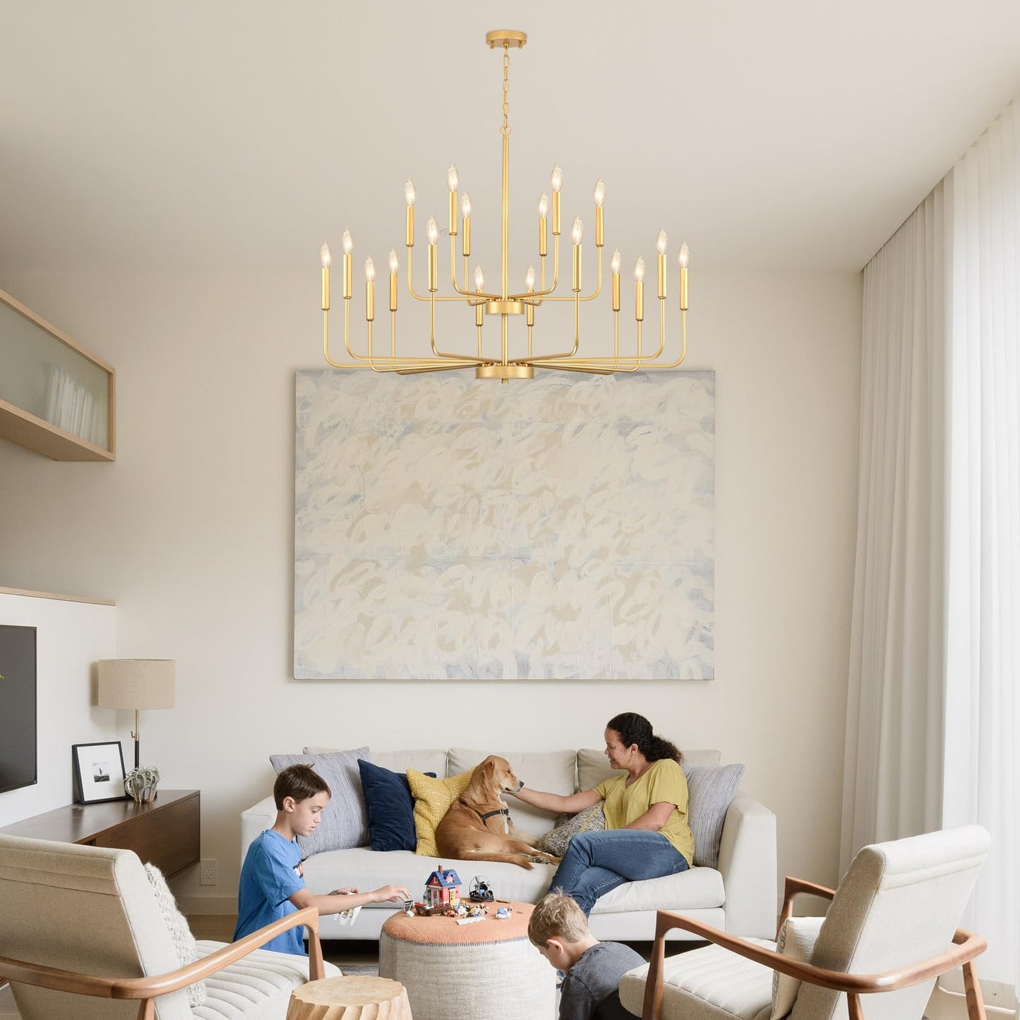 Gifarich Gold Chandeliers for Dining Room Light Fixture Over Table, Modern Farmhouse Chandeliers for Living Room,18-Lights Industrial Metal Candle Lighting Fixtures for Entryway Kitchen Island Foyer
