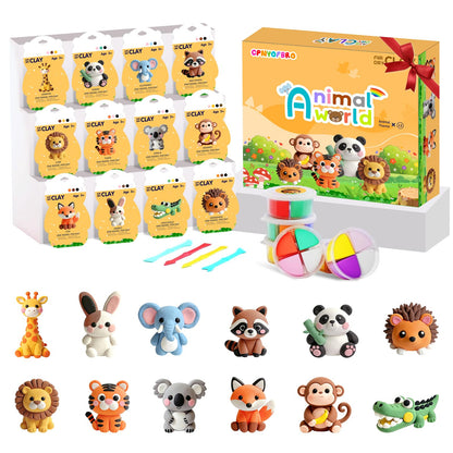Air Dry Clay Kit - 12 Animal Modeling Clay for Kids, Complete DIY Clay Craft Set with Sculpting Tools & Step-by-Step Tutorials, Ultra Soft & Non-Sticky Clay, Children's Day Gift Ideas